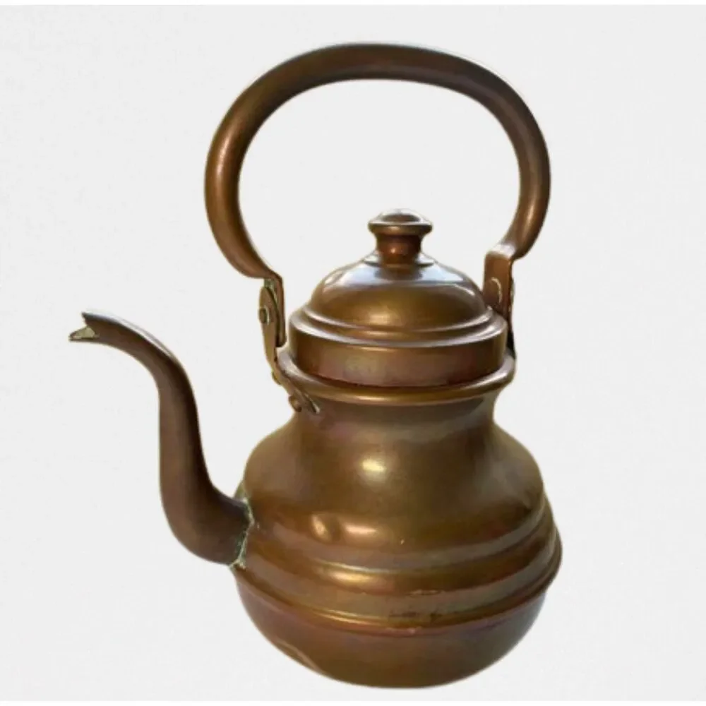 Vintage Copper Small Tea Kettle Gooseneck Spout w/Functional Swing Handle Petina
